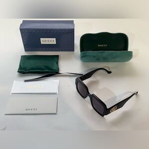 Gucci Sunglasses Black Gold Grey Square Woman’s GG Shades